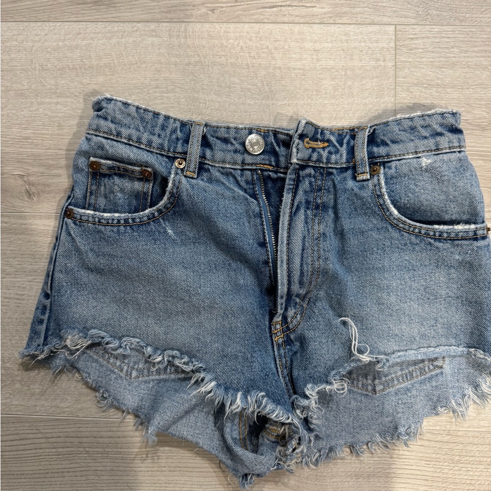 Zara Blue Jean Shorts Distressed High-Waisted